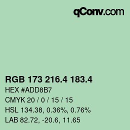 カラーコード: RGB 173 216.4 183.4 | qconv.com