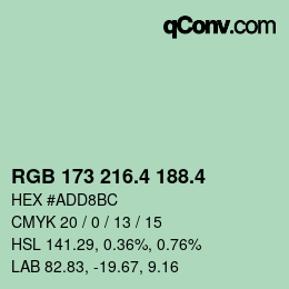 カラーコード: RGB 173 216.4 188.4 | qconv.com
