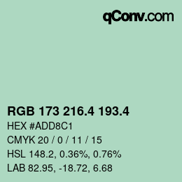 カラーコード: RGB 173 216.4 193.4 | qconv.com