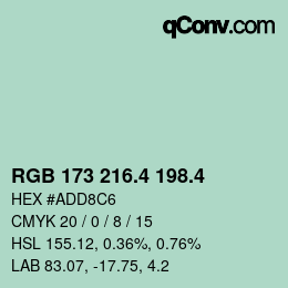 カラーコード: RGB 173 216.4 198.4 | qconv.com