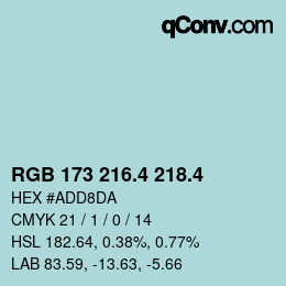 カラーコード: RGB 173 216.4 218.4 | qconv.com
