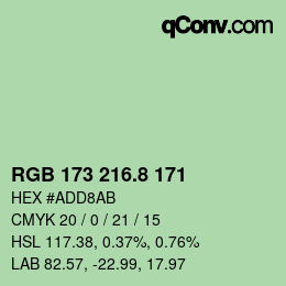 カラーコード: RGB 173 216.8 171 | qconv.com