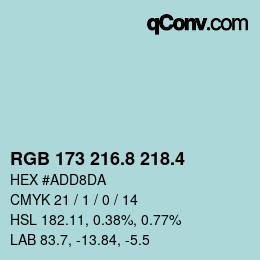 カラーコード: RGB 173 216.8 218.4 | qconv.com