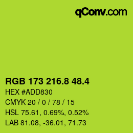 カラーコード: RGB 173 216.8 48.4 | qconv.com