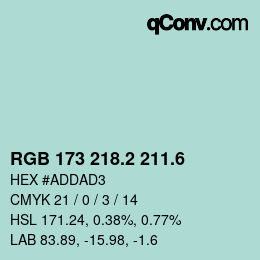 カラーコード: RGB 173 218.2 211.6 | qconv.com