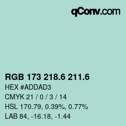 カラーコード: RGB 173 218.6 211.6 | qconv.com