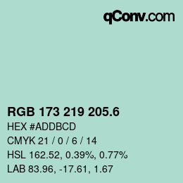 カラーコード: RGB 173 219 205.6 | qconv.com