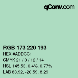 Código de color: RGB 173 220 193 | qconv.com