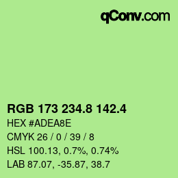 カラーコード: RGB 173 234.8 142.4 | qconv.com
