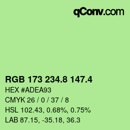 カラーコード: RGB 173 234.8 147.4 | qconv.com