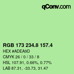 カラーコード: RGB 173 234.8 157.4 | qconv.com