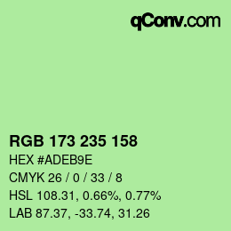 カラーコード: RGB 173 235 158 | qconv.com