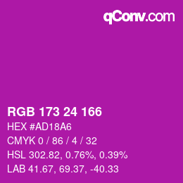 カラーコード: RGB 173 24 166 | qconv.com