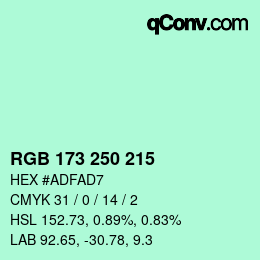 颜色代码: RGB 173 250 215 | qconv.com