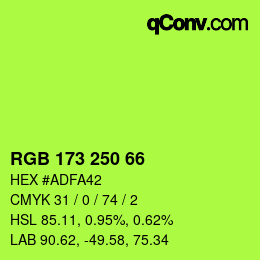 Color code: RGB 173 250 66 | qconv.com