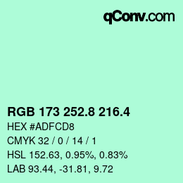 カラーコード: RGB 173 252.8 216.4 | qconv.com