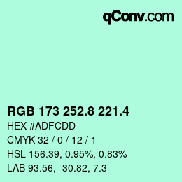 カラーコード: RGB 173 252.8 221.4 | qconv.com
