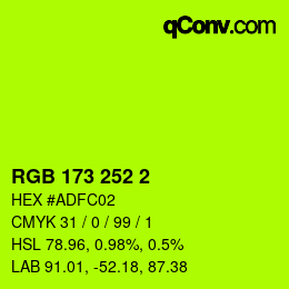 カラーコード: RGB 173 252 2 | qconv.com