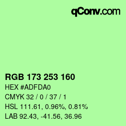 カラーコード: RGB 173 253 160 | qconv.com
