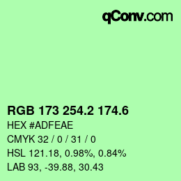 カラーコード: RGB 173 254.2 174.6 | qconv.com