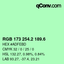 カラーコード: RGB 173 254.2 189.6 | qconv.com