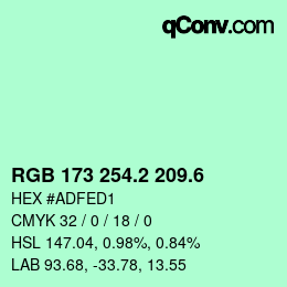 カラーコード: RGB 173 254.2 209.6 | qconv.com
