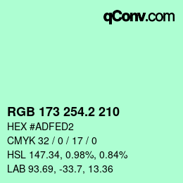 カラーコード: RGB 173 254.2 210 | qconv.com