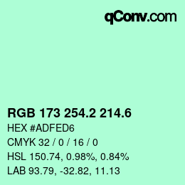 カラーコード: RGB 173 254.2 214.6 | qconv.com