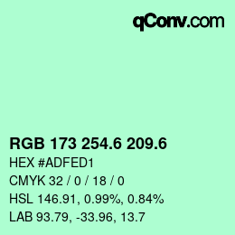 カラーコード: RGB 173 254.6 209.6 | qconv.com