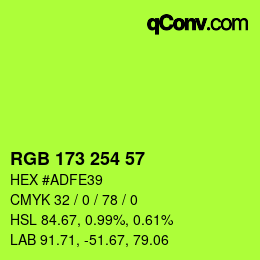カラーコード: RGB 173 254 57 | qconv.com
