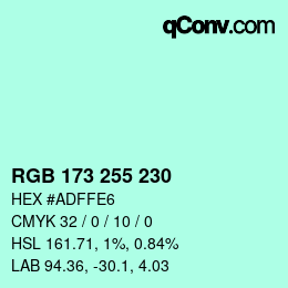 Color code: RGB 173 255 230 | qconv.com