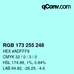 颜色代码: RGB 173 255 248 | qconv.com