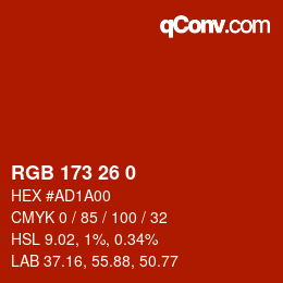Color code: RGB 173 26 0 | qconv.com