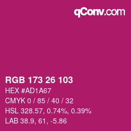 颜色代码: RGB 173 26 103 | qconv.com