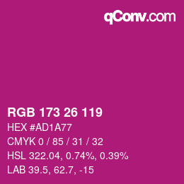 颜色代码: RGB 173 26 119 | qconv.com