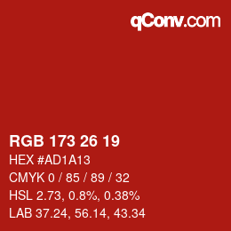 Color code: RGB 173 26 19 | qconv.com