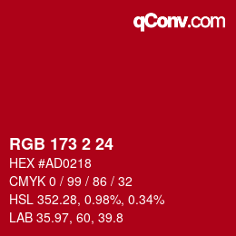 Color code: RGB 173 2 24 | qconv.com