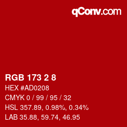 颜色代码: RGB 173 2 8 | qconv.com
