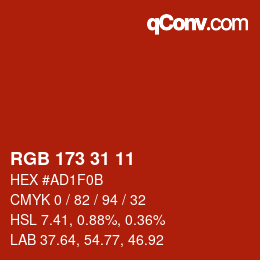 Color code: RGB 173 31 11 | qconv.com
