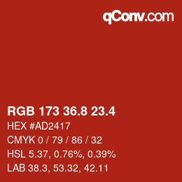 カラーコード: RGB 173 36.8 23.4 | qconv.com