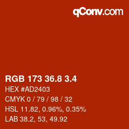 カラーコード: RGB 173 36.8 3.4 | qconv.com