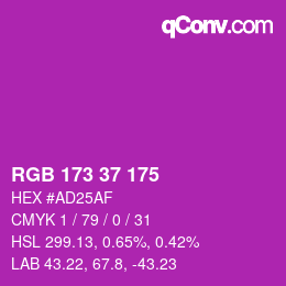 Color code: RGB 173 37 175 | qconv.com