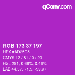 Color code: RGB 173 37 197 | qconv.com