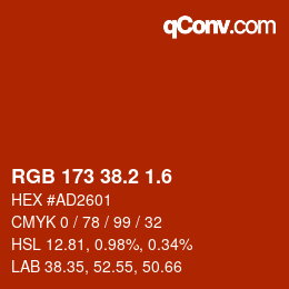 カラーコード: RGB 173 38.2 1.6 | qconv.com