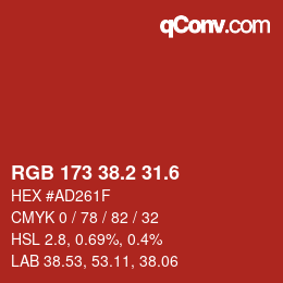 カラーコード: RGB 173 38.2 31.6 | qconv.com