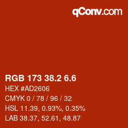カラーコード: RGB 173 38.2 6.6 | qconv.com