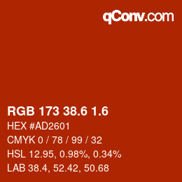 カラーコード: RGB 173 38.6 1.6 | qconv.com
