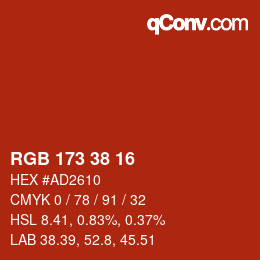 颜色代码: RGB 173 38 16 | qconv.com