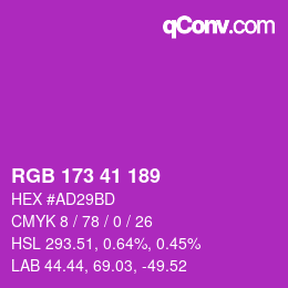 颜色代码: RGB 173 41 189 | qconv.com