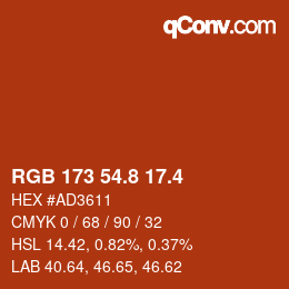 カラーコード: RGB 173 54.8 17.4 | qconv.com